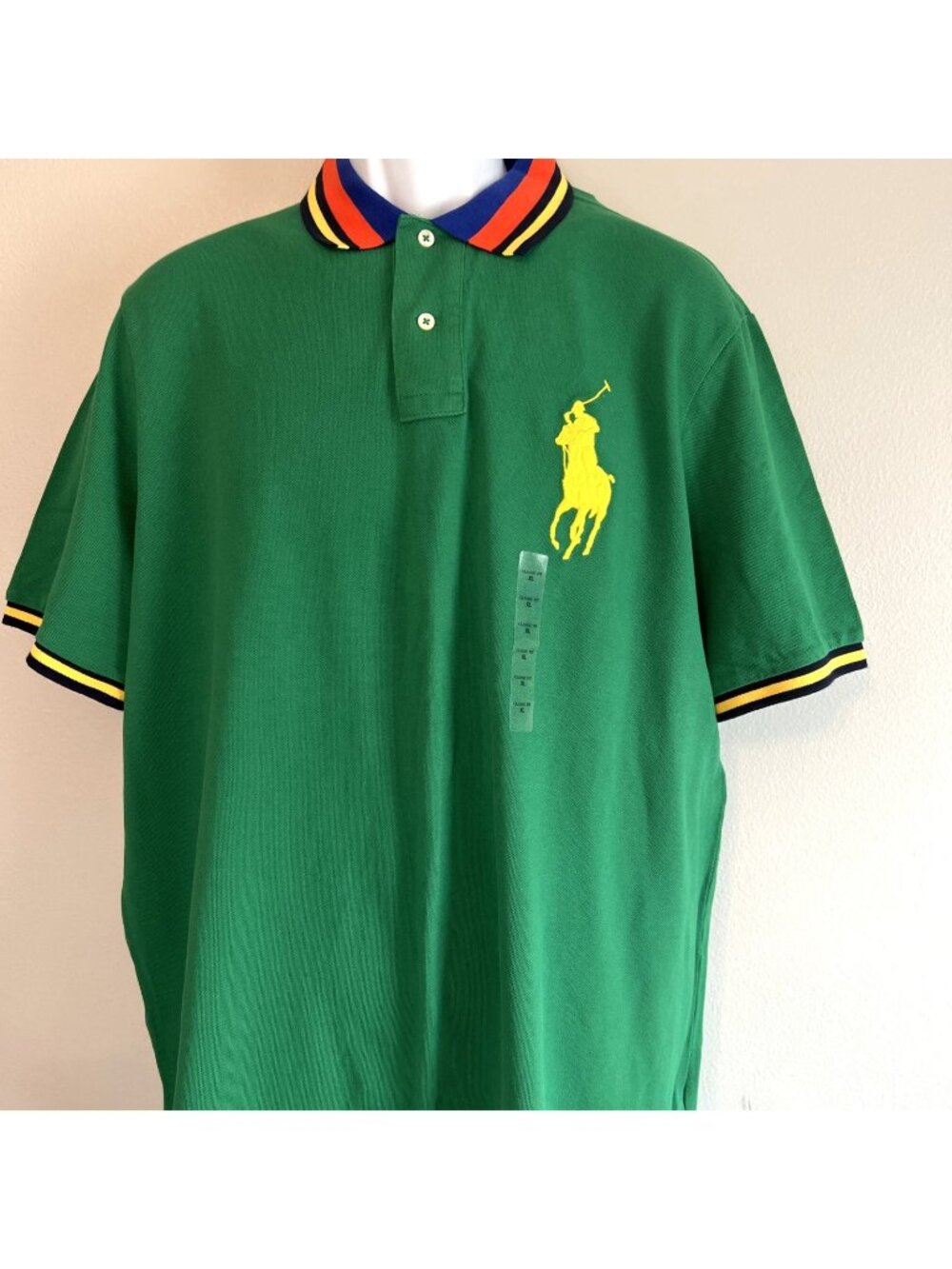 Ralph Lauren Polo Shirt XL Green Multi Color Collar Big Pony NWT
